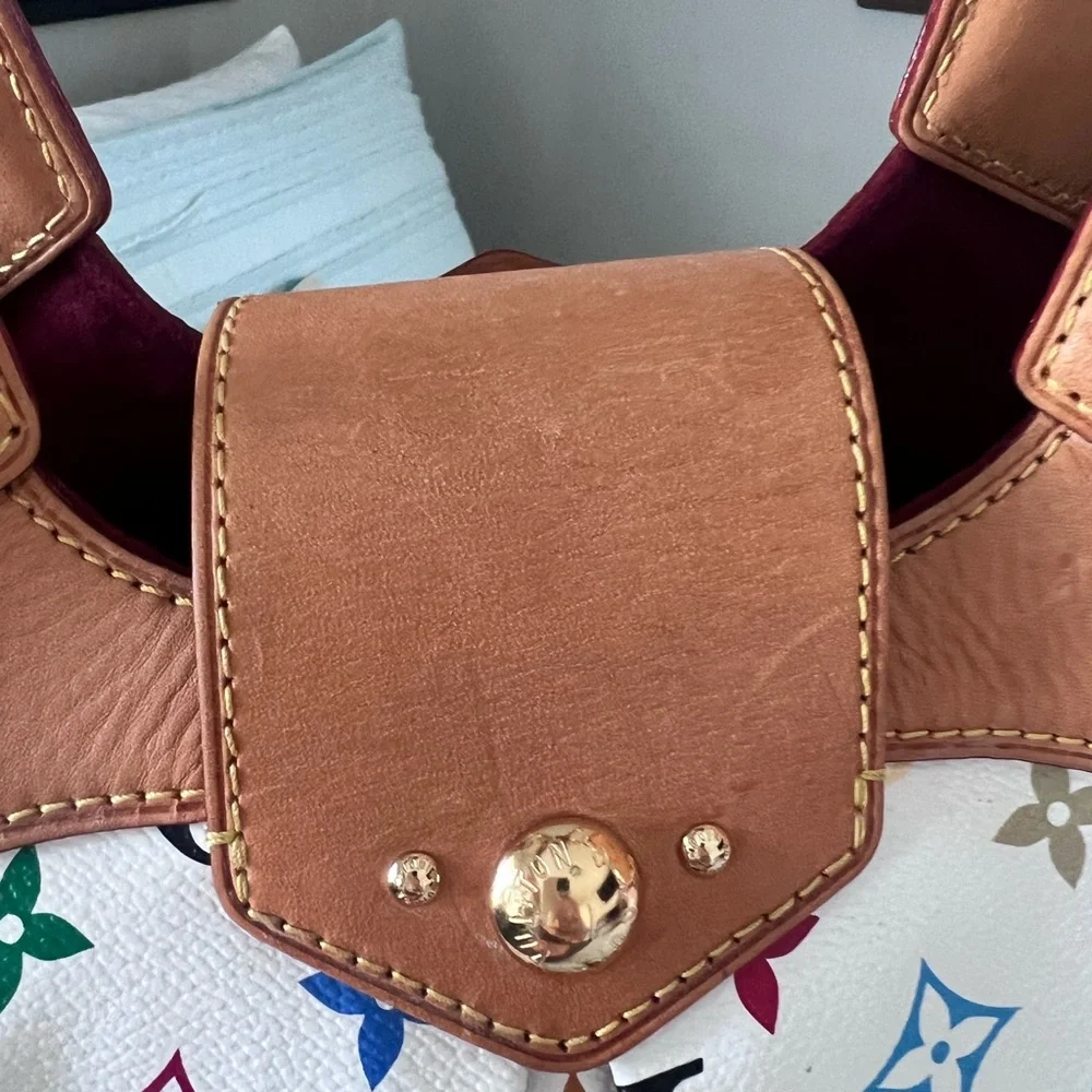 Louis Vuitton White Multicolor Monogram Canvas Shoulder Bag with Tan Trim - Picture 11 of 16